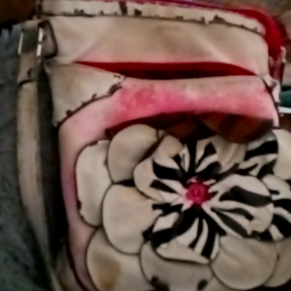 Hananel pink red zebra print flower shoulder crossbody purse bag